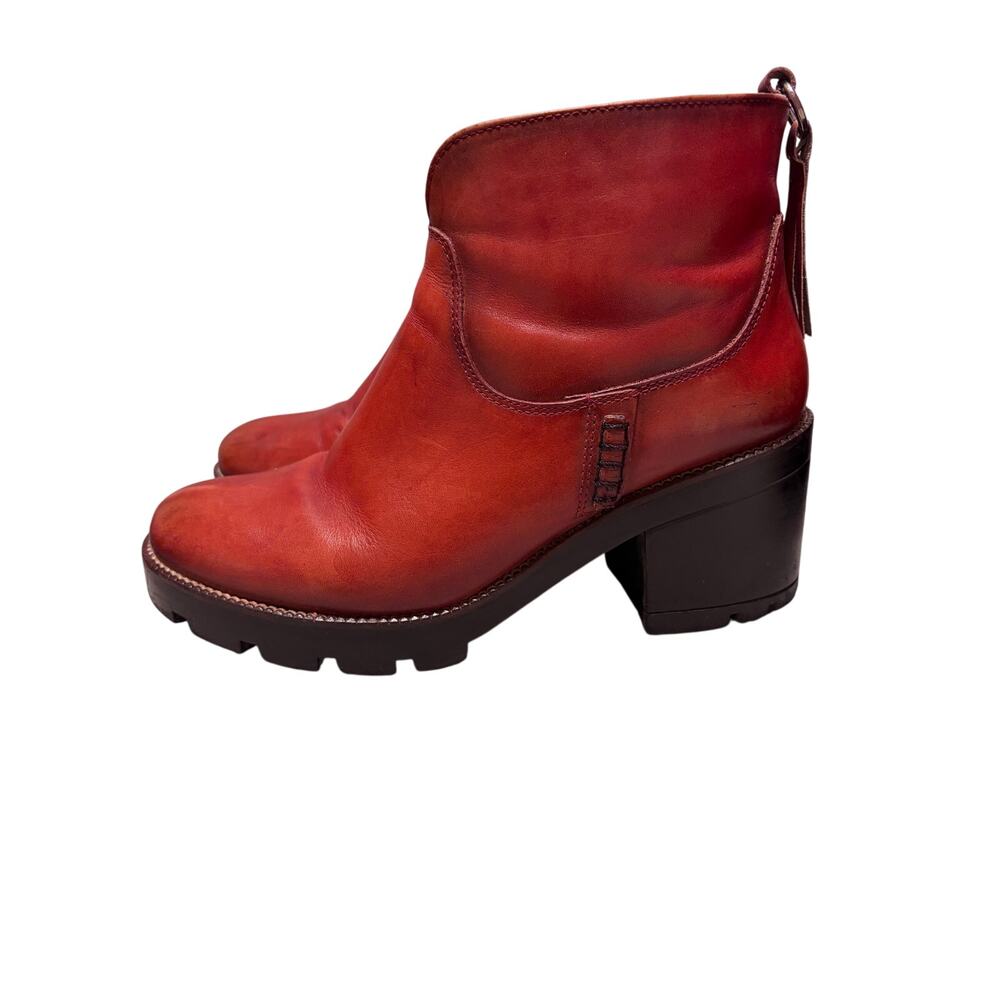 Carlo Rossetti Size 7.5 Burgundy Leather Chunky Heel Platform Booties Side Zip